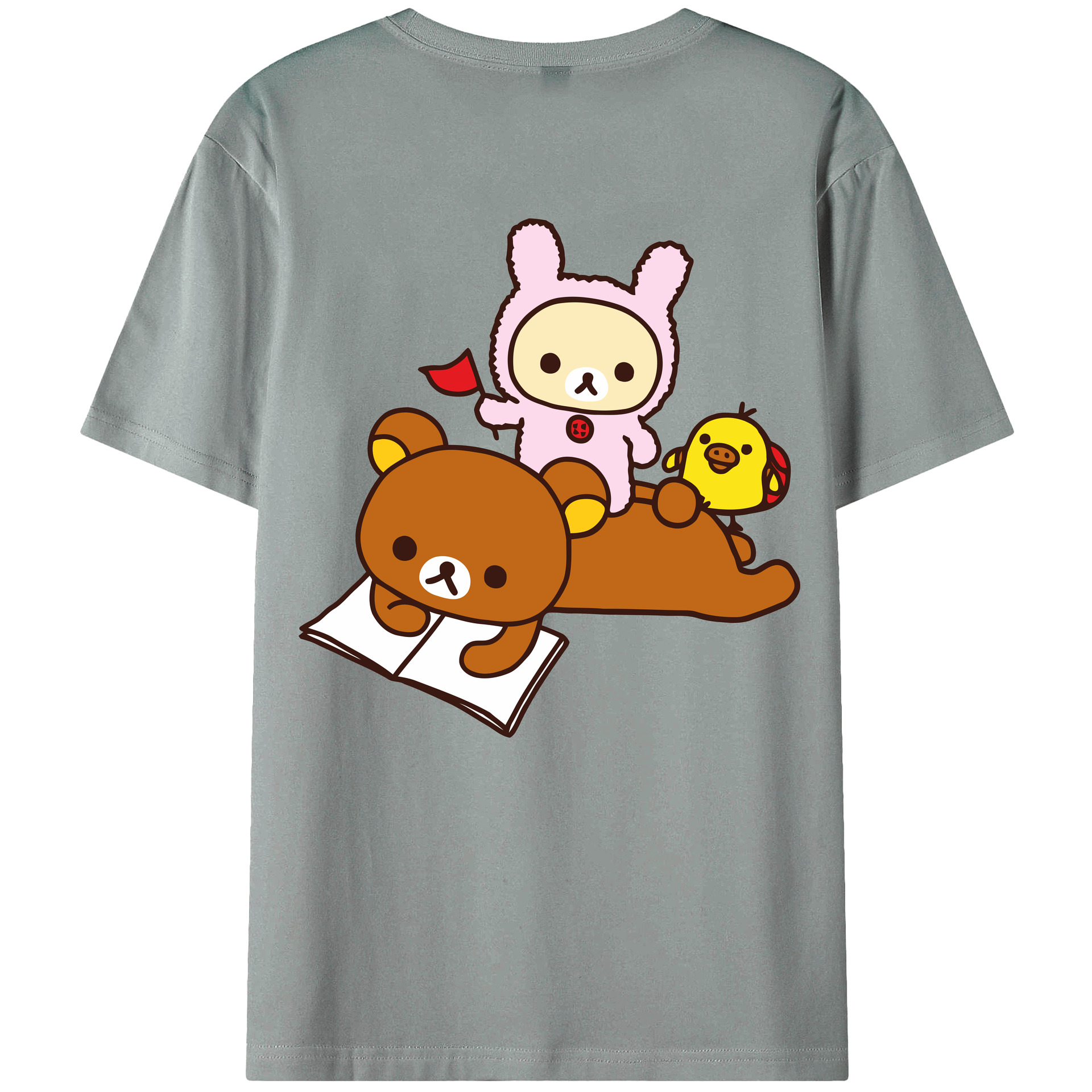 （画像用） リラックマ リラックマ キイロイトリ Rilakkuma Korilakkuma Kiiroitori 綿100％ メンズ半袖Tシャツ（バックプリント） 通気性